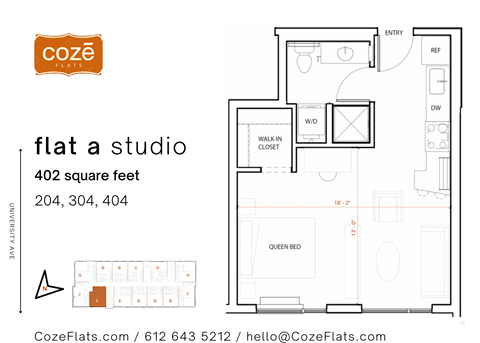 Floor plan for studio, 1 bath, 402 sqft